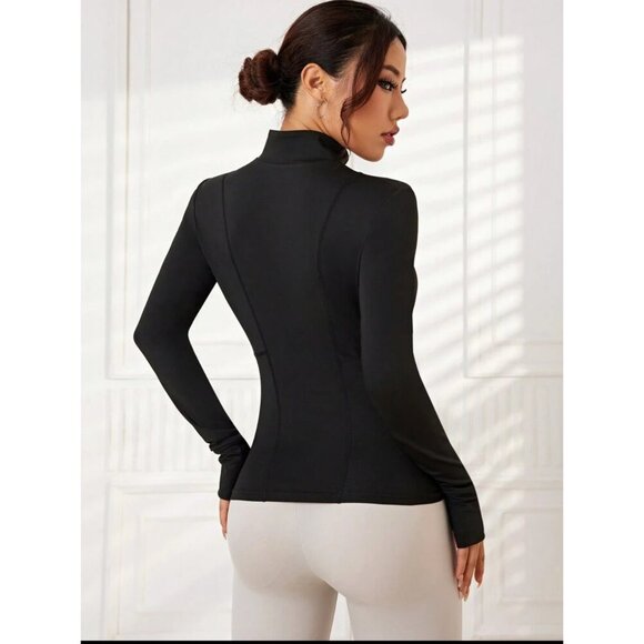 workout zip up jacket stand collar black - Picture 2 of 8